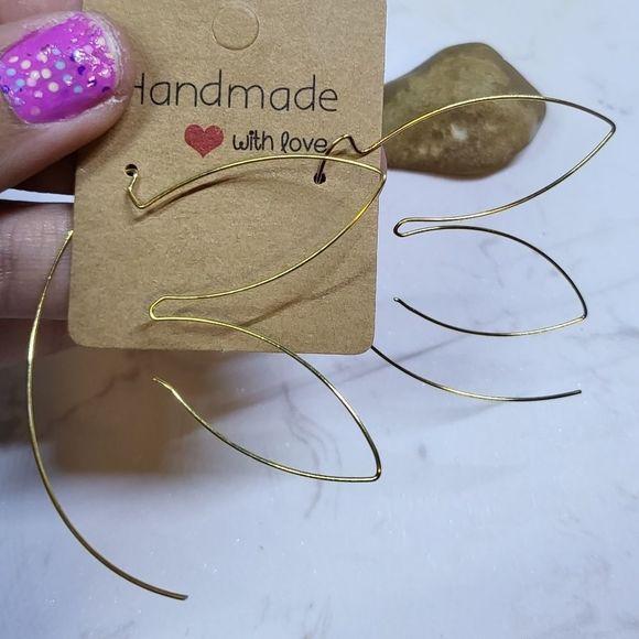 Handmade gold plated earrings butterfly large - Picture 2 of 4